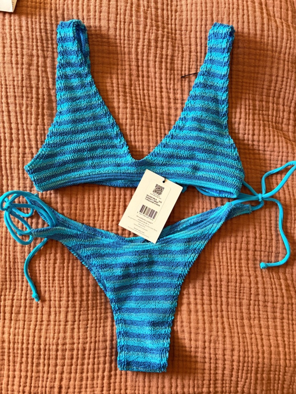 bond-eye Blue Teal Striped Bikini